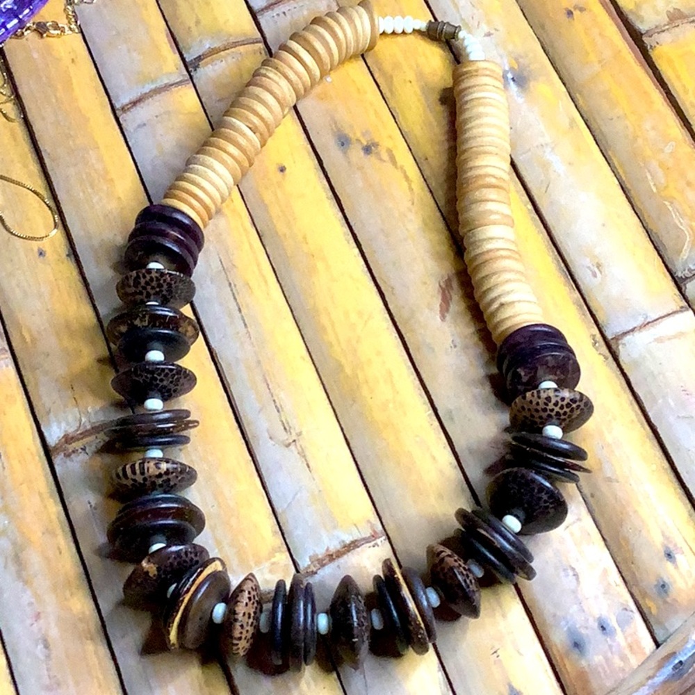 Spotted Wood Bead Necklace